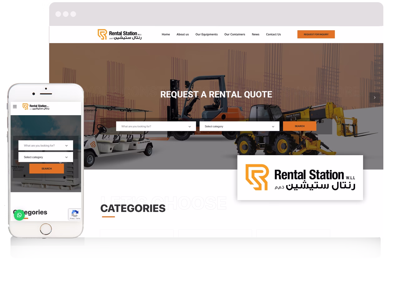 Equipment website for Rental station