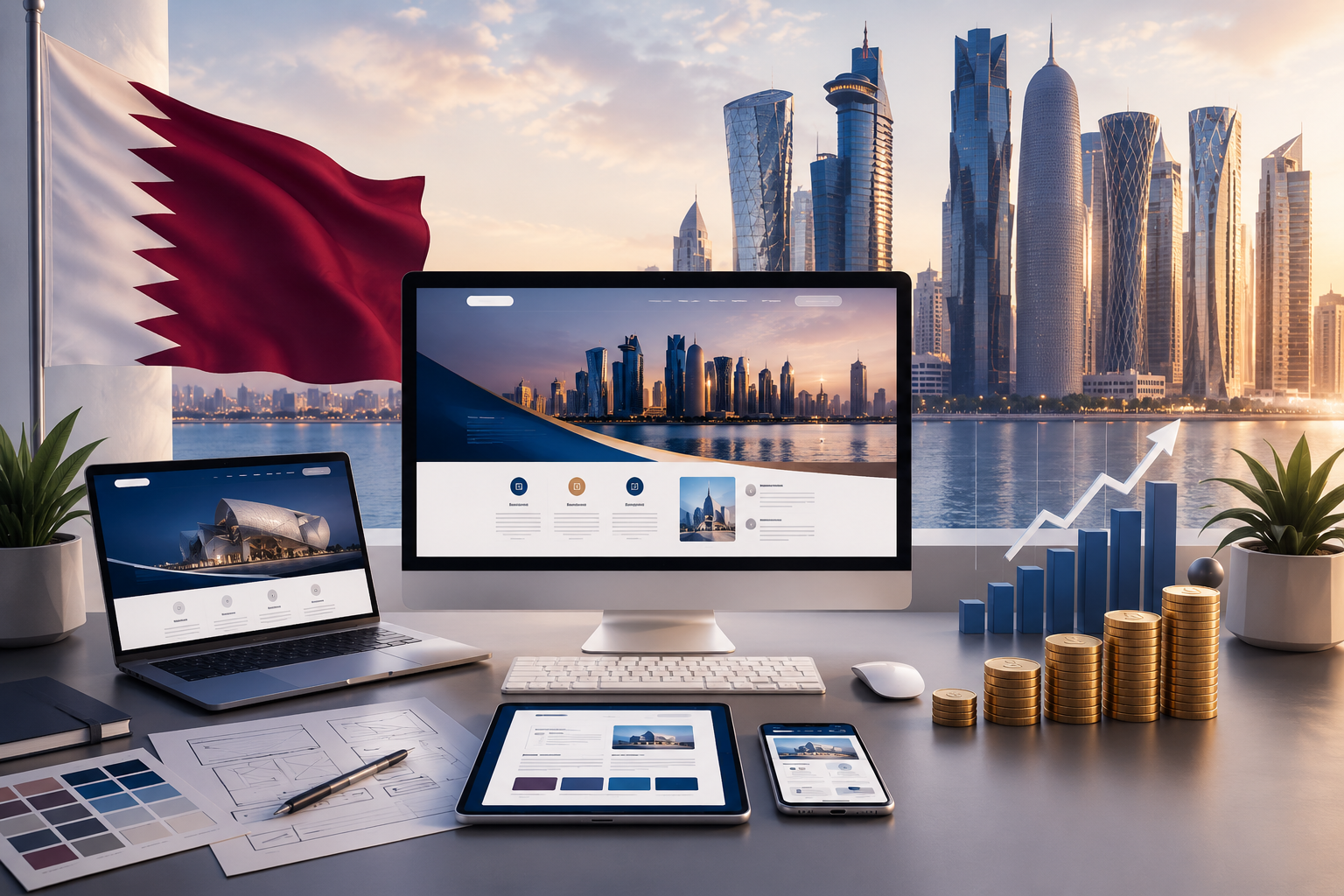 Website Design Cost in Qatar 2026 – Digital Investment & Business Growth Concept Website Design Cost in Qatar 2026